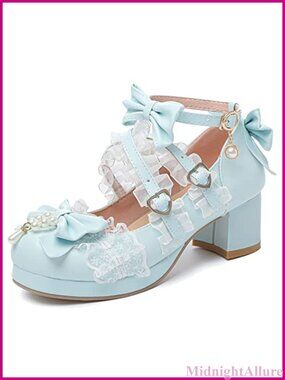 Women's Kawaii Cross Strap Mary Jane Pumps Cute Lolita Block Heel Shoes